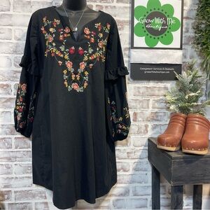 Breave Black Dress with Floral Embroidery Womens large